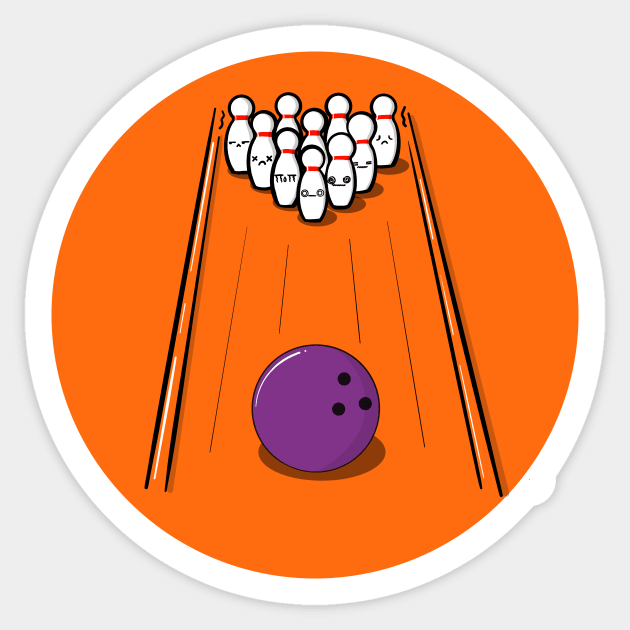 Bowling Pins Scared Of Bowling Ball Sticker by superdupertees